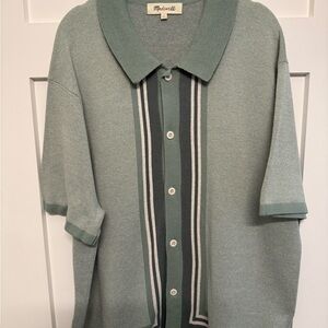 Madewell Mint Green Striped Knit Polo Cardigan L